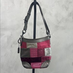 Patchwork Shoulder Bag - Pink and Gray